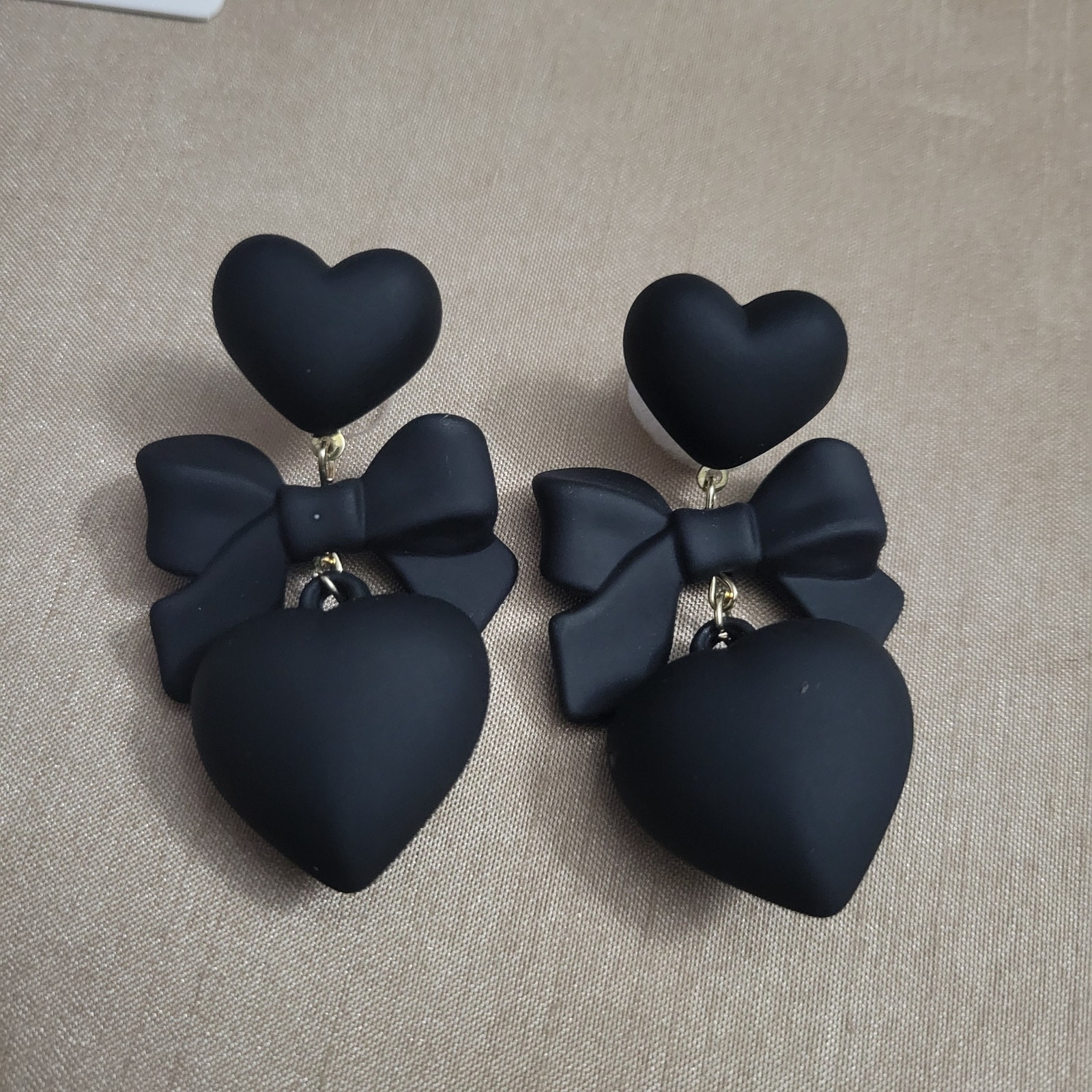 Black Bow & Heart Oversized Dangle Earrings